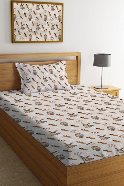 Evmila Set de cearșafuri maro unic - model iepure și elastic