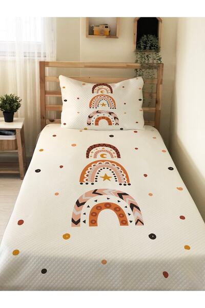 Evmila طقم بيكيه فردي مطبوع عليه قوس قزح للأطفال والرضع مقاس 160 × 220 سم أبيض