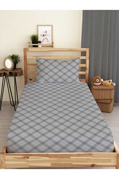 Evmila طقم ملاءة جاهزة مفردة منقوشة باللون الرمادي