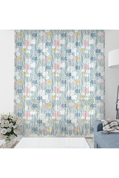 Evmila Çiçek Desenli Tül Perde