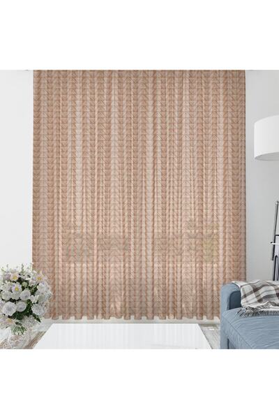Evmila Baskılı Bebek Ve Çocuk Odası 140x260 Cm Üçgen Desenli Tül Perde - Kahverengi