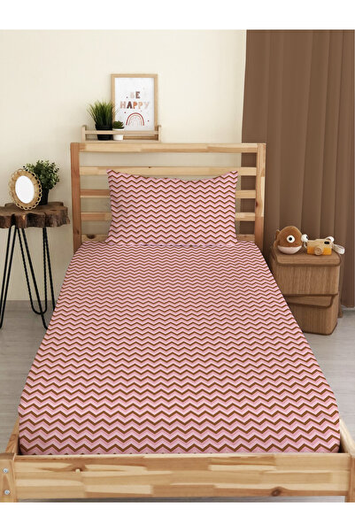 Evmila Ροζ Σετ Ελαστικών Σεντονιών Μονόκλινου Κρεβατιού με Μοντέρνο Σχέδιο