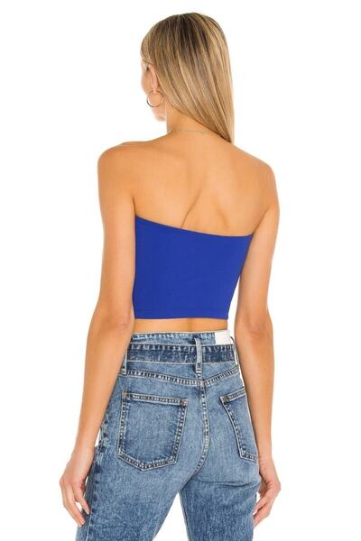 By Kul Design Μπλε Crop Top χωρίς λουράκια - Γυναικείο μεταξωτό ζέρσεϊ