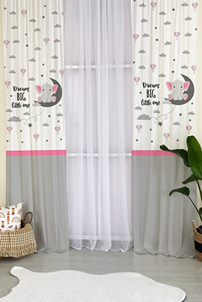 milroma Κουρτίνα φόντου παιδικού δωματίου με σχέδιο ελέφαντα στο φεγγάρι