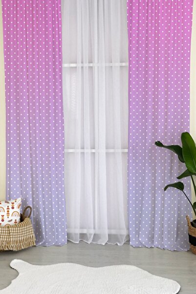 milroma Κουρτίνα φόντου παιδικού δωματίου με μοτίβο πουά - μωβ και ροζ