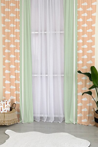 milroma Κουρτίνα φόντου παιδικού δωματίου με σχέδιο σύννεφα - πορτοκαλί και π...