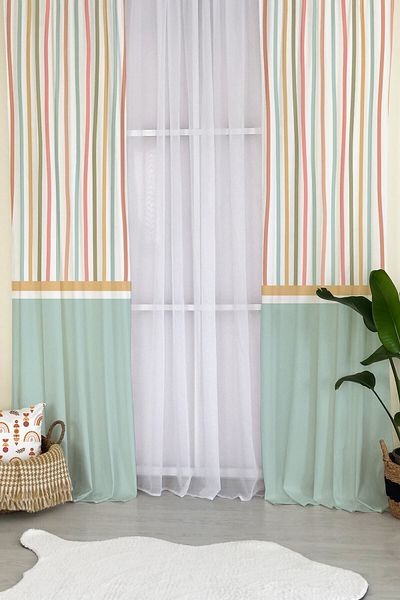 milroma Colorful Lines Patterned Children's Room Background Curtain