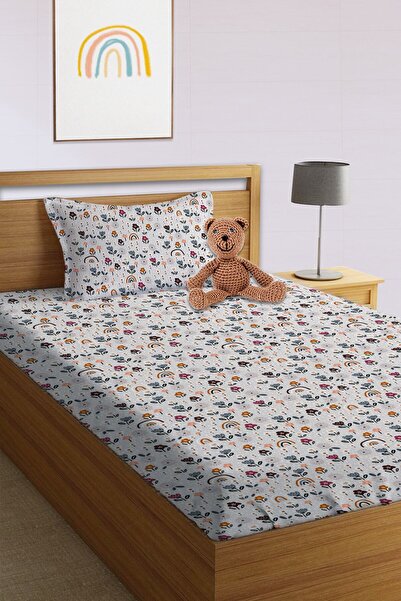 Evmila Set de cearșafuri elastice cu imprimeu cu model curcubeu, mărime unică...