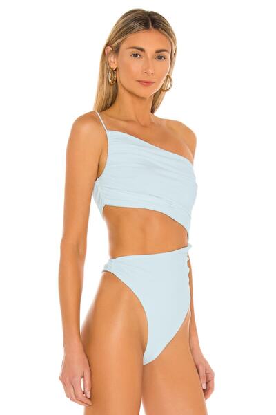 By Kul Design Body de damă din jerseu de mătase albastru cu șnur