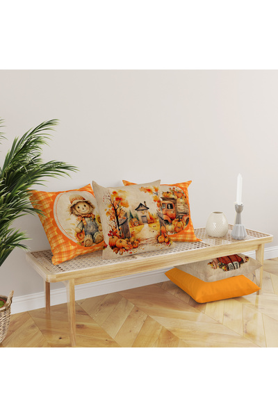 Evmila Velvet Texture Autumn and Halloween Special Pumpkin Patterned 4-Piece ...