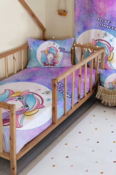 milroma Unicorn Desenli Kadife Dekoratif Çocuk Yatak Örtüsü Takımı