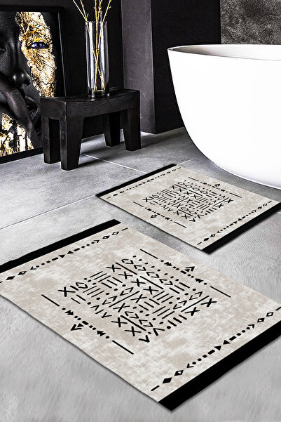 Evmila طقم سجاد حديث منقوش مكون من قطعتين (60x100/40x60) طقم سجادة حمام