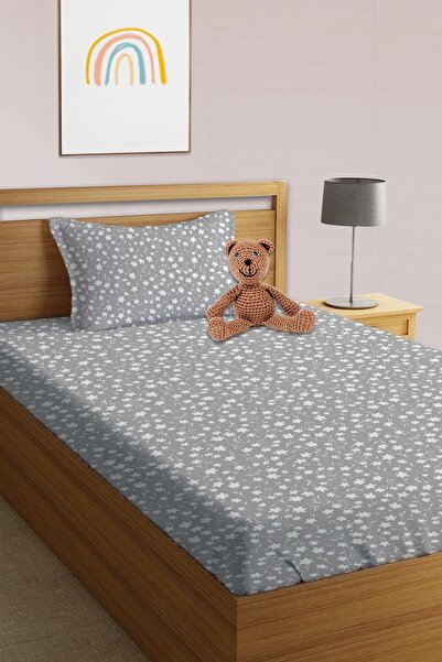 Evmila Set de cearșafuri unice elastice cu model de buline gri