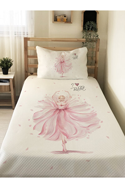 Evmila Balerin Kız Desenli Bebek Ve Çocuk Baskılı Tek Kişilik Pike Takımı 160...