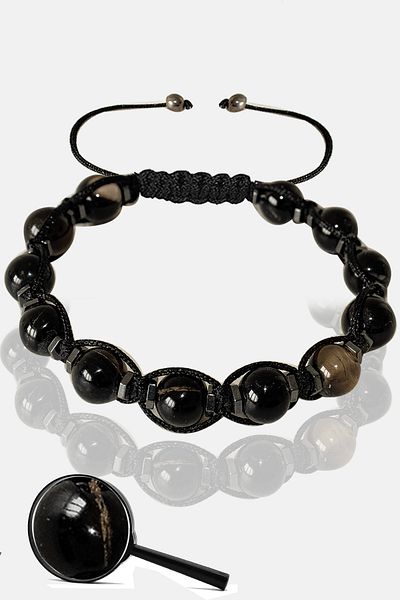 Tesbih Atölyesi Certified Black Eye Agate Stone Bracelet - Macrame
