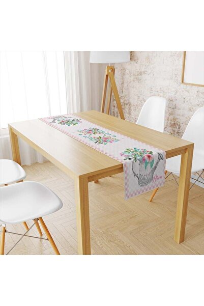 milroma Βελούδινο ροζ ράνερ με υφή και λουλούδια της άνοιξης με διακοσμητικό ...