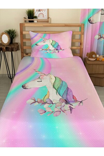 milroma Unicorn Desenli Bebek Ve Çocuk Baskılı Tek Kişilik Pike Takımı 160x22...