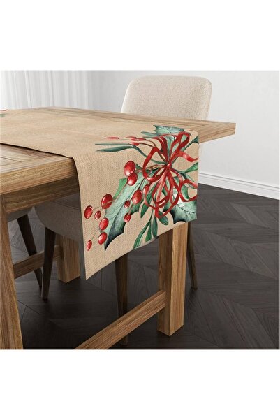 milroma Yılbaşı Temalı Çiçek Desenli Kadife Runner