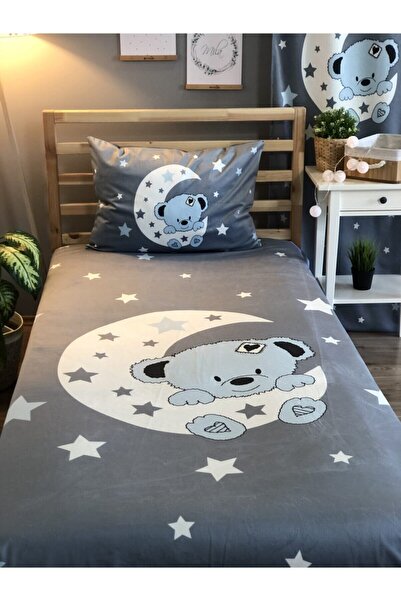 Evmila Teddy Bear Sitting on the Moon Gray Floor Decorafit Cover 11