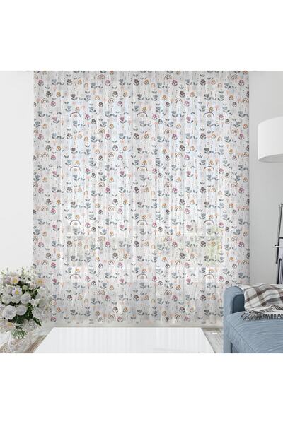 Evmila Gökkuşağı Desenli Tül Perde