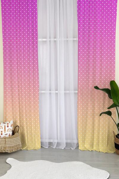milroma Завеса за детска стая с полка точки - розова и жълта