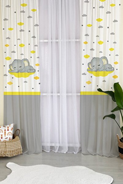 milroma Κουρτίνα φόντου παιδικού δωματίου με σχέδιο ύπνου ελέφαντα