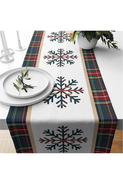 milroma Christmas Themed Snow Crystal Patterned Velvet Runner