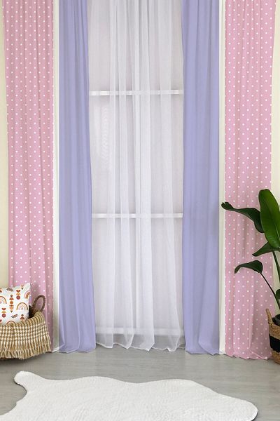 milroma Polka Dot Patterned Children's Room Background Curtain - Purple and Pink
