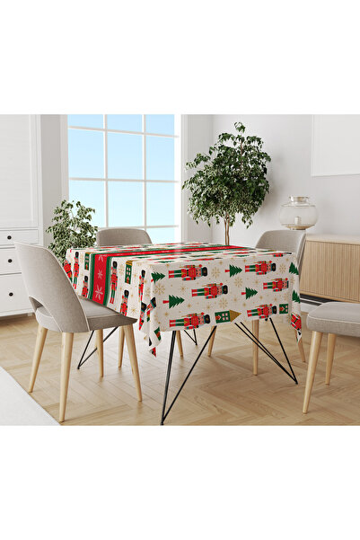 Evmila Yılbaşı Desenli Kadife Doku Masa Örtüsü