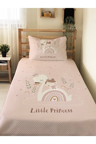 Evmila Swan Patterned Baby and Kids Printed Single Pique Set 160 X 220 cm Pink