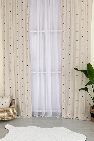 milroma Soft Color Polka Dot Pattern Velvet Baby and Children's Room Background Curtain - Beige