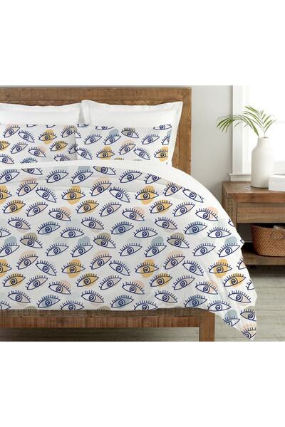 Evmila Model Ochi Imprimat Moale Dublu 200x220 Cm Set Pilomă - Alb