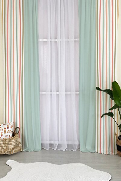 milroma Colorful Lines Patterned Children's Room Background Curtain-green