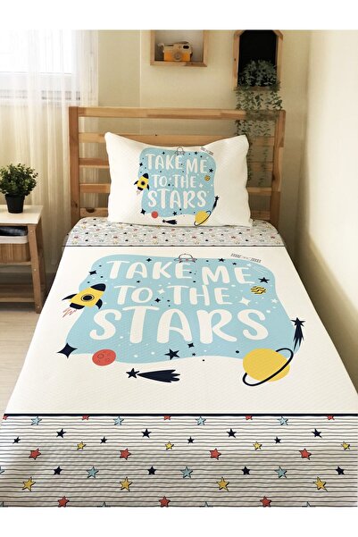 Evmila Roket Desen Bebek Ve Çocuk Baskılı Tek Kişilik Pike Takımı 160x230