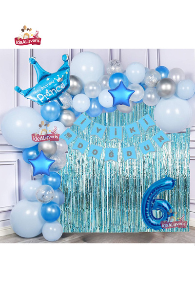 Bkmc Starry Blue Silver Concept Σετ αλυσίδας με μπαλόνι γενεθλίων 6 ετών Prin...