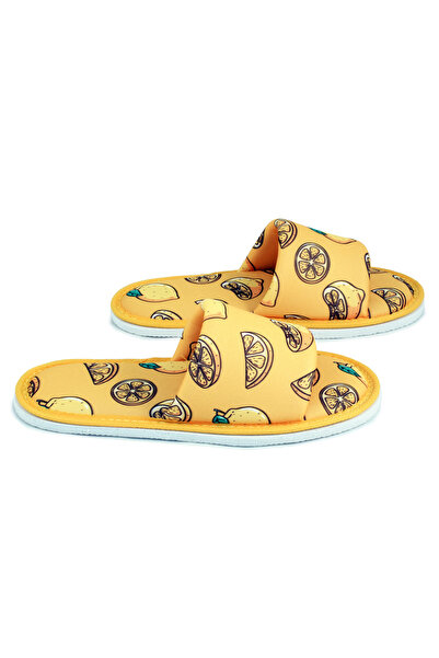 Chochili Unisex κίτρινες παντόφλες σπιτιού με λευκά σχέδια, μαλακή σόλα