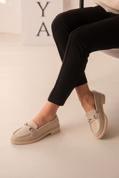 DİVOLYA Pantofi de damă Loafer din piele cu cataramă bej Nardo Talpă subțire (3 cm).