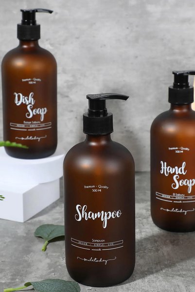 Binbirdemet Flacon de șampon din sticlă chihlimbar - 500 ml
