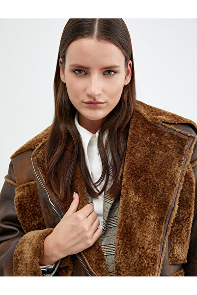 Koton Tuba Ünsal X - Suni Deri Biker Ceket