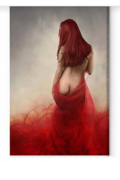 PrintiesPlus Kızıl Kadın - Nü Kanvas Tablo Salon Oturma Yatak Odası Ofis Antre Cafe Için Duvar Dekoru