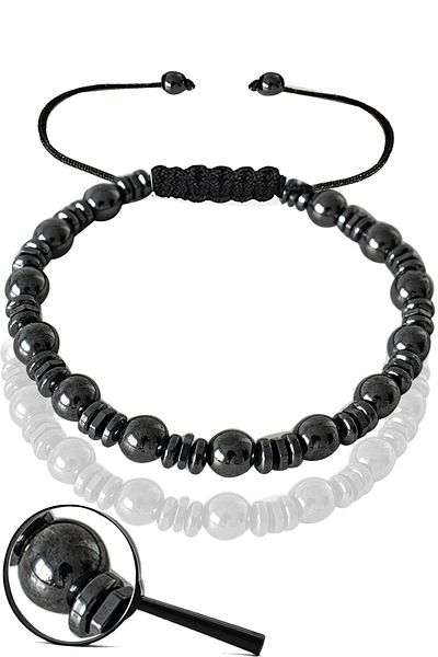 Tesbih Atölyesi Certified Macrame Real Terahertz Stone Bracelet - Adjustable