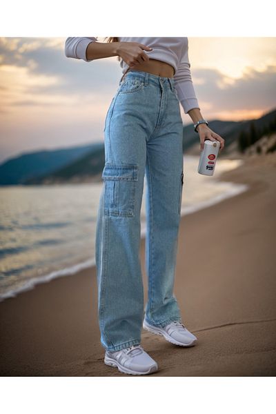 SHEVEGA Blugi cu picior largi din lycra cu zăpadă, albastru gheață