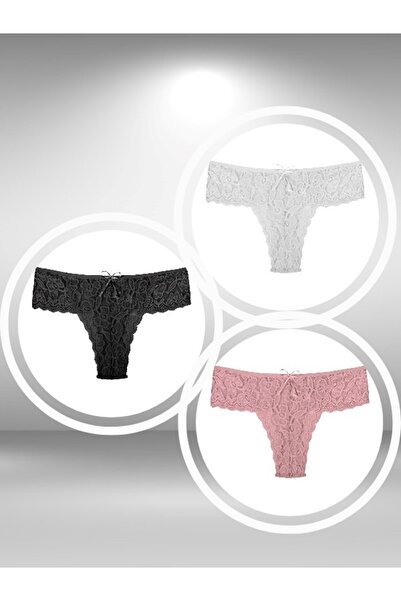 ŞahTan Dantelli Büyük Beden 3'lü Paket Kadın Tanga Külot