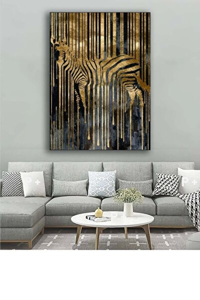 PrintiesPlus Altın Zebra Dekoratif Kanvas Duvar Tablo