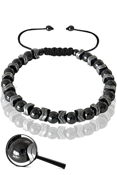 Tesbih Atölyesi Certified Silver Hematite - Terahertz Stone Bracelet (Adjustable)