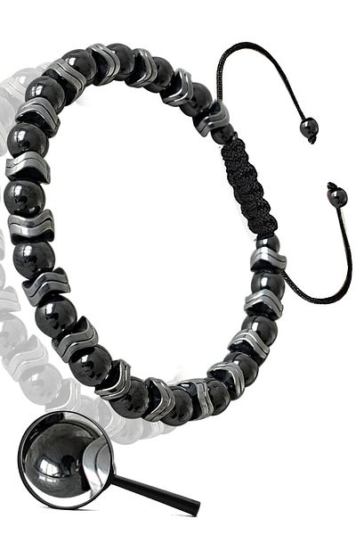 Tesbih Atölyesi Certified Silver Hematite - Terahertz Stone Bracelet (Adjustable)