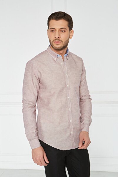 Paşahan Πουκάμισο Giorgianni με γαρνιτούρα με κουμπιά με γιακά μπορντό, λεπτή εφαρμογή