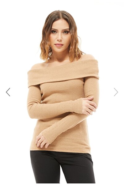 Alegante سترة نسائية ذات ياقة مادونا بلون الجمل