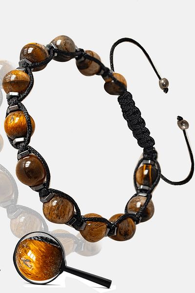 Tesbih Atölyesi Certified Real Hematite - Tiger Eye Stone Bracelet - Adjustable
