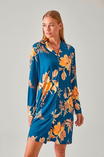 Pamuk & Pamuk BLUE FLOWERY SHIRT NIGHTWEAR